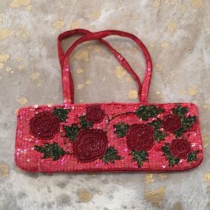 Floral Sequin Clutch in Red and Green